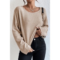 Azura Exchange Beige Drop Shoulder Loose Ribbed Knit Top