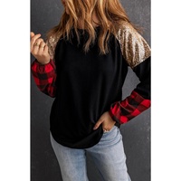 Azura Exchange Lantern Sleeve Plaid Sequin Pullover Sweatshirt