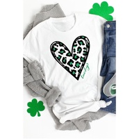 Azura Exchange Leopard Heart Print St Patricks Day T Shirt