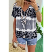 Azura Exchange Leopard Patchwork Short Sleeve Top