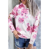 Azura Exchange Floral Print Cold Shoulder Hoodie