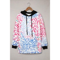 Azura Exchange Leopard Drawstring Hoodie with Colorful Splicing