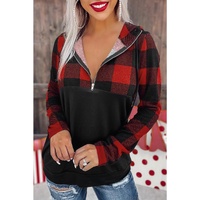 Azura Exchange Buffalo Plaid Zip Pullover Hooded Top