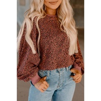 Azura Exchange Leopard Bubble Sleeve Pullover Sweatshirt