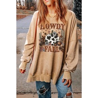 Azura Exchange Howdy Fall Pumpkin Print Split Hem Sweatshirt