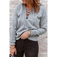 Azura Exchange Lace-up Grey Casual Hoodie