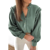 Azura Exchange Frilled Split Neck Crinkled Shirt