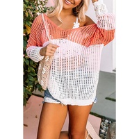 Azura Exchange Eyelet Knit Top with Twisted Back and Color Block Design