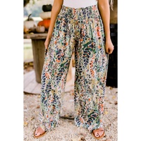 Azura Exchange Floral Print Shirred High Waist Wide Leg Pants