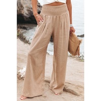 Azura Exchange Smocked High Waist Wide Leg Pants in Khaki