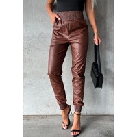 Azura Exchange Smocked High-Waist Leather Skinny Pants