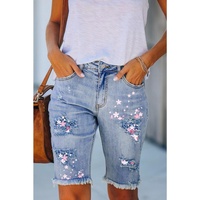 Azura Exchange Leopard Patchwork Distressed Denim Shorts