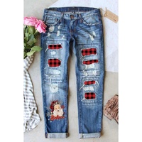 Azura Exchange Plaid Splicing Distressed Jeans