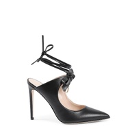 Pointed Toe Leather Mule with Bow and Stiletto Heel