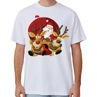 100% Cotton Christmas T-shirt Adult Unisex Tee Tops Funny Santa Party Custume, Santas Sleigh (White)