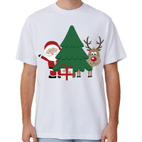 100% Cotton Christmas T-shirt Adult Unisex Tee Tops Funny Santa Party Custume, Santa with Tree (White)