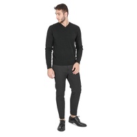 Crown of Edinburgh Cashmere Men's Refined Cashmere V-Neck Sweater in Black