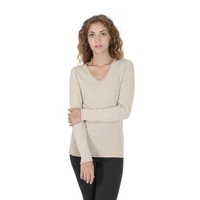 Crown of Edinburgh Cashmere Women's Premium Italian Cashmere V-Neck Sweater in Beige