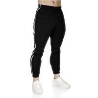 Mens Fleece Skinny Track Pants Jogger Gym Casual Sweat Trackies Warm Trousers - Black/White Stripe