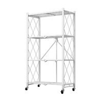 4 Tier Steel White Foldable Kitchen Cart Multi-Functional Shelves Portable Storage Organizer with Wheels