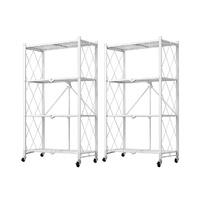 2X 4 Tier Steel White Foldable Kitchen Cart Multi-Functional Shelves Portable Storage Organizer with Wheels