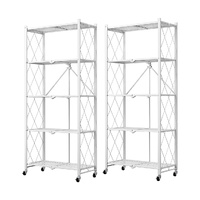 2X 5 Tier Steel White Foldable Kitchen Cart Multi-Functional Shelves Portable Storage Organizer with Wheels