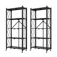 2X 5 Tier Steel Black Foldable Kitchen Cart Multi-Functional Shelves Portable Storage Organizer with Wheels