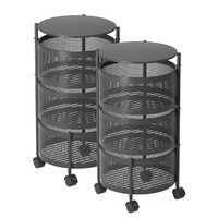 2X 3 Tier Steel Round Rotating Kitchen Cart Multi-Functional Shelves Portable Storage Organizer with Wheels