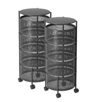 2X 4 Tier Steel Round Rotating Kitchen Cart Multi-Functional Shelves Portable Storage Organizer with Wheels