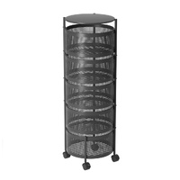 5 Tier Steel Round Rotating Kitchen Cart Multi-Functional Shelves Portable Storage Organizer with Wheels