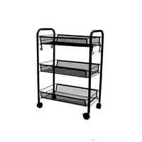 3 Tier Steel Black Bee Mesh Kitchen Cart Multi-Functional Shelves Portable Storage Organizer with Wheels