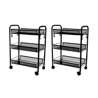 2X 3 Tier Steel Black Bee Mesh Kitchen Cart Multi-Functional Shelves Portable Storage Organizer with Wheels