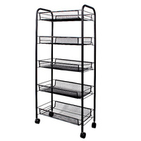 5 Tier Steel Black Bee Mesh Kitchen Cart Multi-Functional Shelves Portable Storage Organizer with Wheels