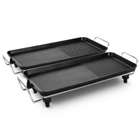 2X 48cm Electric BBQ Grill Teppanyaki Tough Non-Stick Surface Hot Plate Kitchen 3-5 Person