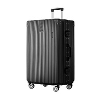 28" Luggage Trolley Travel Suitcase Set TSA Hard Case Lightweight Aluminum Black