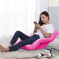 Foldable Lounge Cushion Adjustable Floor Lazy Recliner Chair with Armrest Pink