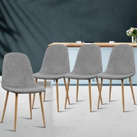 Dining Chairs Set of 4 Linen Curved Slope Grey