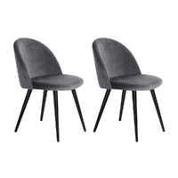 Dining Chairs Set of 2 Velvet Solid Curved Dark Grey