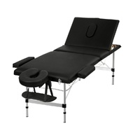 Massage Table 65CM Width 3 Fold Aluminium Portable Beauty Bed Black