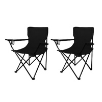  2Pcs Camping Chairs Folding Arm Black