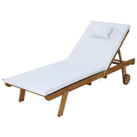 Sun Lounge Wooden Lounger Outdoor Furniture Day Bed Wheels Patio White