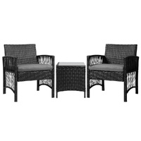 3PC Outdoor Bistro Set Patio Furniture Wicker Dining Chairs Table Cushion Black