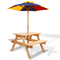 Kids Wooden Picnic Table Set with Umbrella