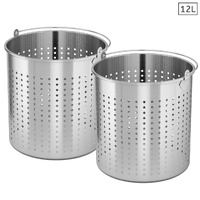 2X 12L 18/10 Stainless Steel Perforated Stockpot Basket Pasta Strainer with Handle