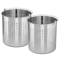 2X 98L 18/10 Stainless Steel Perforated Stockpot Basket Pasta Strainer with Handle