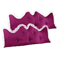 2X 150cm Burgundy Princess Bed Pillow Headboard Backrest Bedside Tatami Sofa Cushion with Ruffle Lace Home Decor