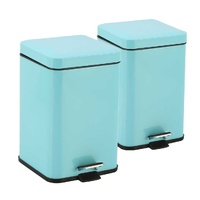 2X 6L Foot Pedal Stainless Steel Rubbish Recycling Garbage Waste Trash Bin Square Blue