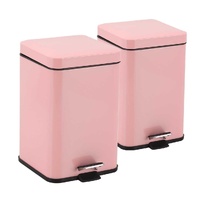 2X 6L Foot Pedal Stainless Steel Rubbish Recycling Garbage Waste Trash Bin Square Pink