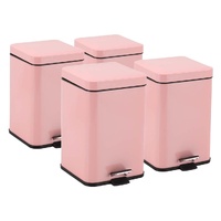 4X 6L Foot Pedal Stainless Steel Rubbish Recycling Garbage Waste Trash Bin Square Pink