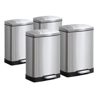 4X Foot Pedal Stainless Steel Rubbish Recycling Garbage Waste Trash Bin Rectangular Shape 12L Silver